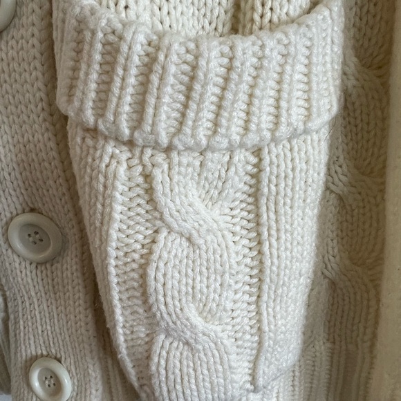 Vintage Sears Cream Long Button Front Cardigan with Pockets High Collar/Large - Picture 2 of 11